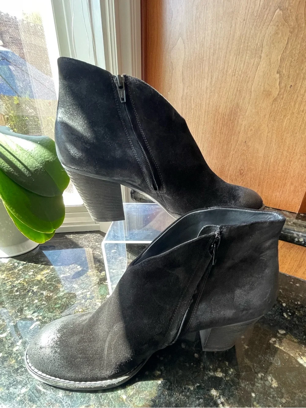 Paul Green Black Suede Ankle Booties with Side Zip